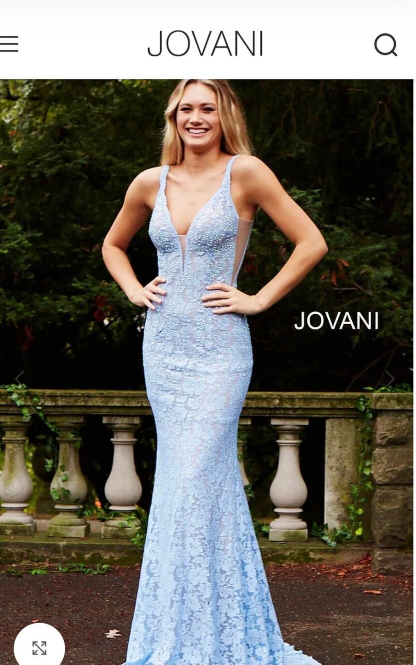 Jovani Sleeveless Laced Fitted Long Formal Dress 48994 Size 0 Nude Baby Blue